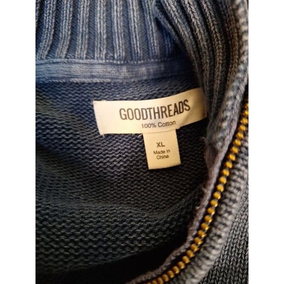 Goodthreads Cotton Dusty Blue Mock Neck Knit Sweater 1/4 Zip Men Size XL - Picture 7 of 7